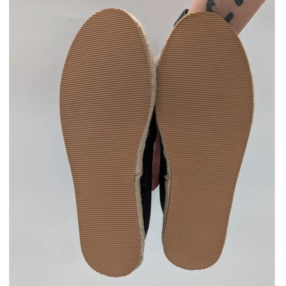H&M Espadrille Flats Women‎ 7 Black Canvas Jute Slip On Shoes Coastal Nautical